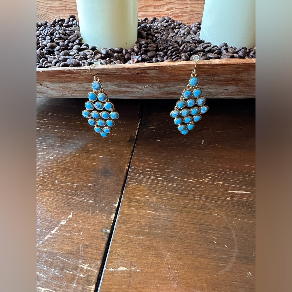 Chandelier style turquoise dangle pierced earrings